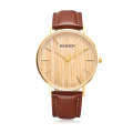 New design masculino custom made wooden dials leather strap casual watch for men